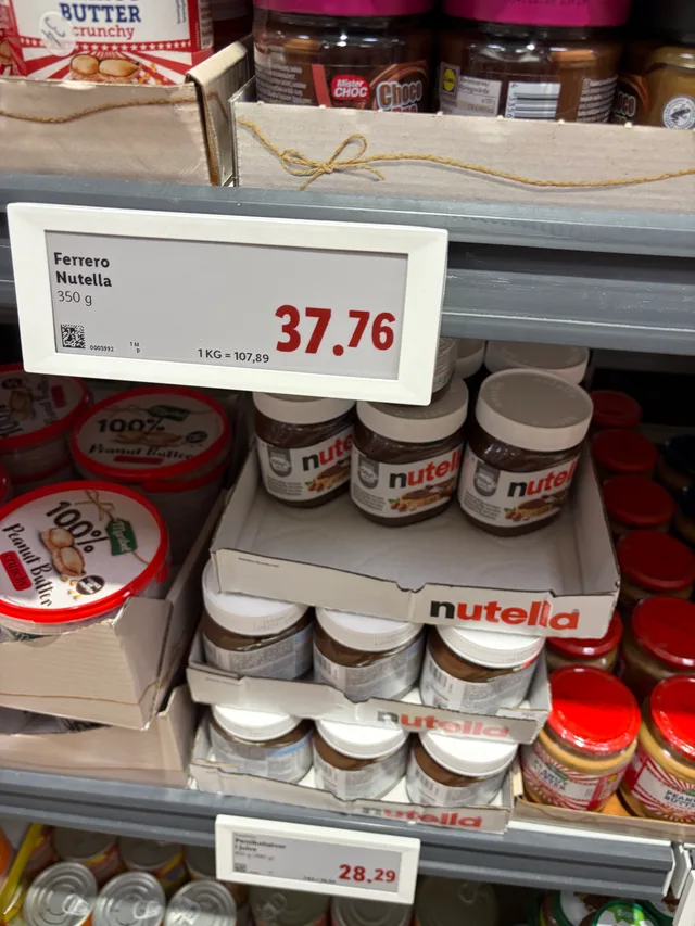 Nutella 350 g at 0.97 EUR, Lidl, Sweden, observed Sep 08, 2026